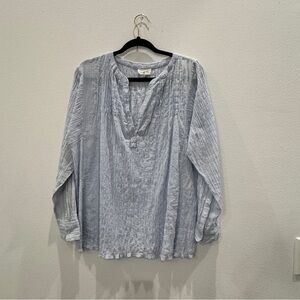 Lou & Grey Light Gray/Bluish Women's cotton Top long sleeve Size Medium